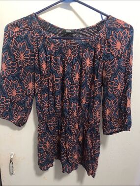 Mossimo Supply Co. Navy and Coral Floral Tunic Top